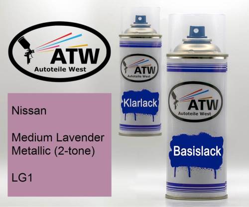 Nissan, Medium Lavender Metallic (2-tone), LG1: 400ml Sprühdose + 400ml Klarlack - Set, von ATW Autoteile West.